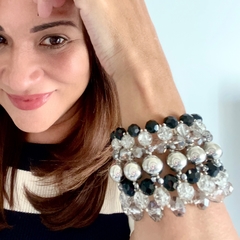 Imagen de ALEGRIANA SILVER + BLACK - SET BRAZALETE + AROS