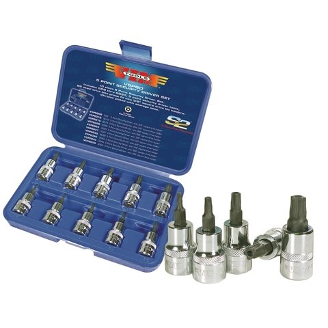 Juego 10 Tubos Torx 5 Puntas Tamper Ts8 A Ts50 Enc.3/8 Vim