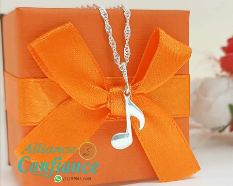 colar nota musical 925 Maciça Feminina 45cm