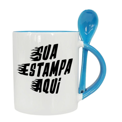 Caneca Tradicional Com Colher e Interior Colorido, Diversas Cores