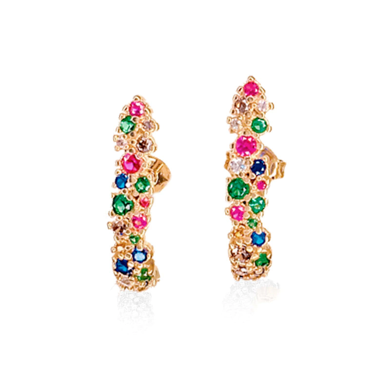 Brinco Alegria Ear Hook Cravejado Dourado