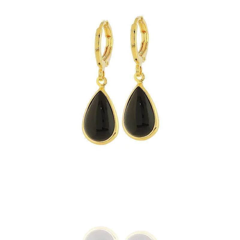 Brinco Argola Pingente Gota Cristal Preto Dourado