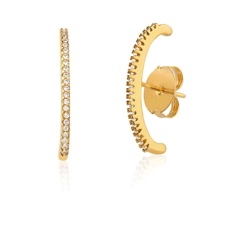 Brinco Leveza Ear Cuff Extra Fino Cravejado Dourado