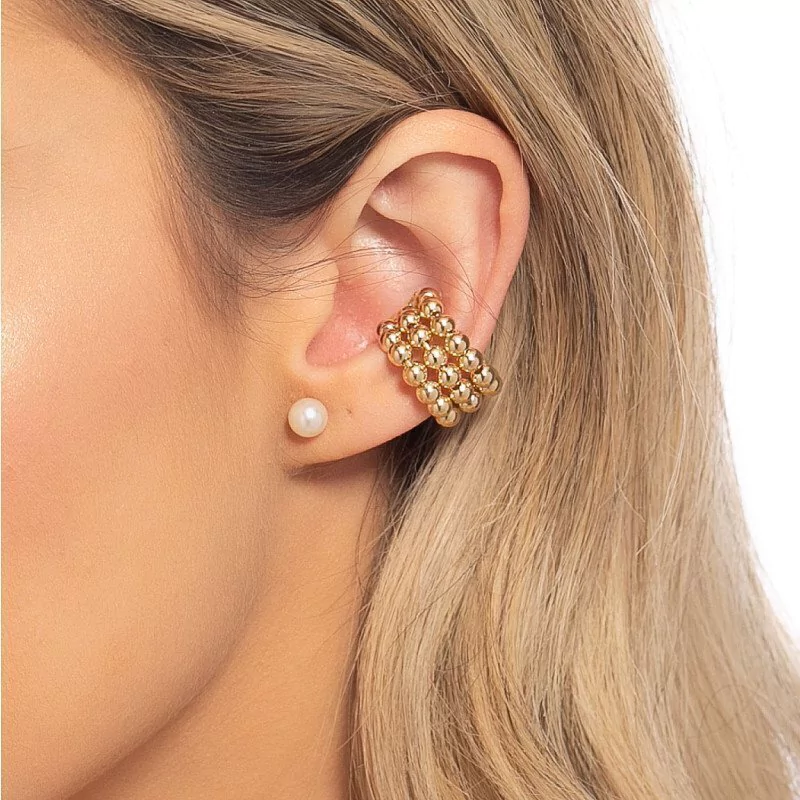 Brinco Piercing Pressão Triplo Bolas Dourado