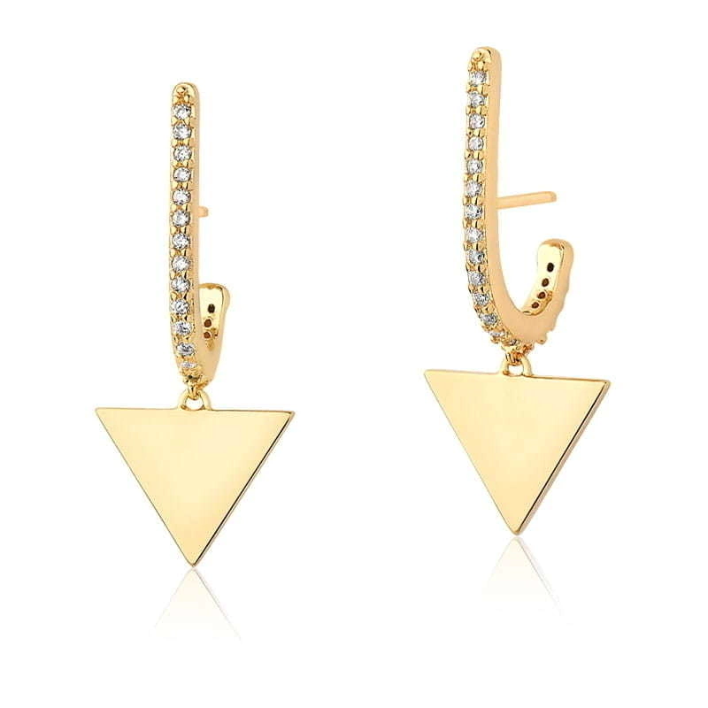 Brinco Sintonia Ear Hook Pingente Triângulo Dourado