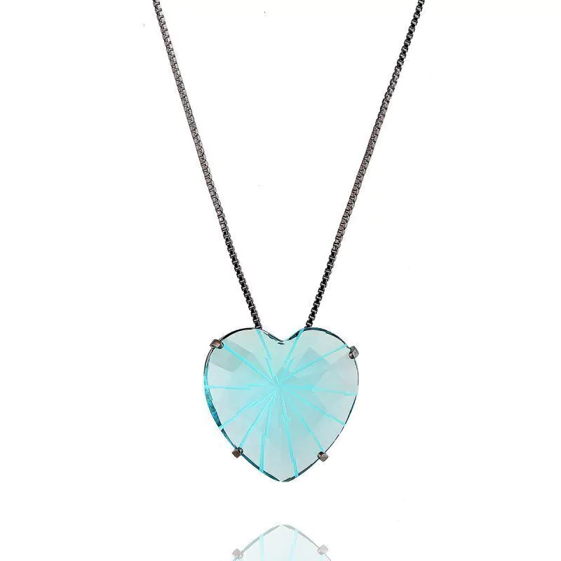 Colar Aurora Boreal Coração Zircônia Azul