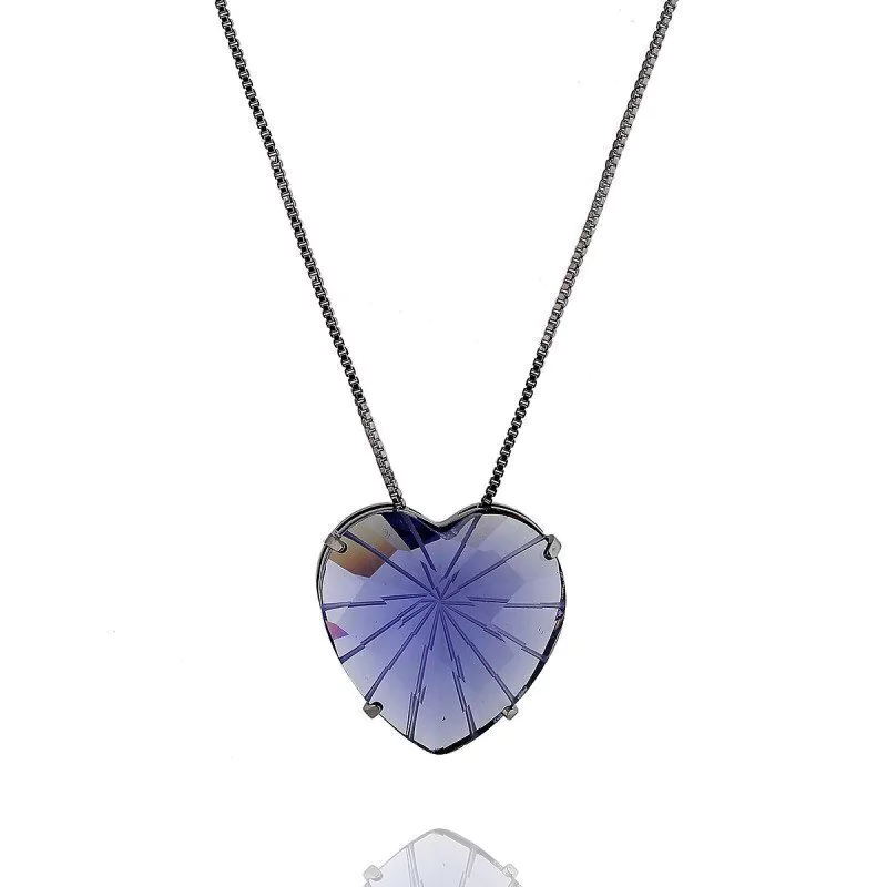 Colar Aurora Boreal Coração Zircônia Violeta