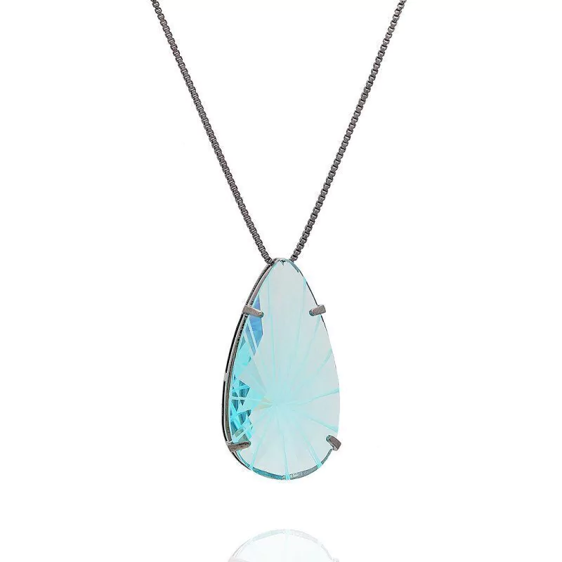 Colar Aurora Boreal Gota Zircônia Raiada Azul