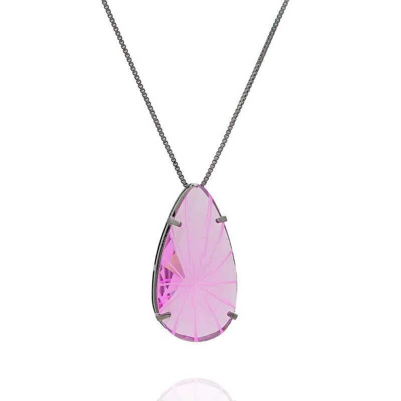 Colar Aurora Boreal Gota Zircônia Raiada Rosa