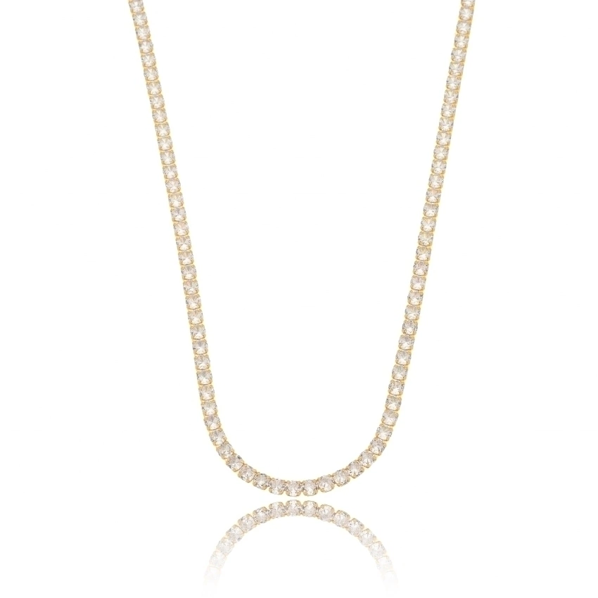 Colar Choker Riviera Zircônias Quadradas 4mm Dourado