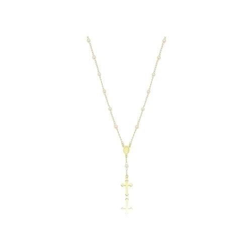 Colar Terço Nossa Senhora das Graças Pérolas Dourado
