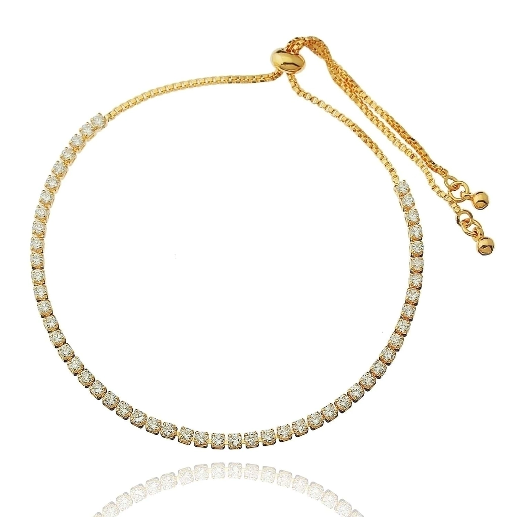 Pulseira Zircônias Cravejadas Regulável Dourada