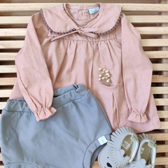 Bata Vestido Gola Dupla Face Rosê - Moda Infantil Sustentável e Consumo Consciente | Mi Semelita | 