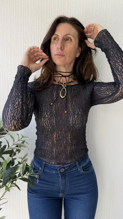 REMERA ENCAJE MARRUECOS (Negro)
