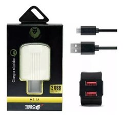 Cargador Lion Turbo 2 USB + 1 cable separado Blanco/Negro   3,1 A