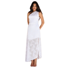 Vestido Midi Branco Renda Ombro Só Assimétrico - Illimité boutiq