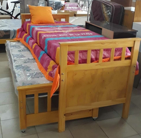 CAMA NIDO PINO LUSTRADO COLOR ROBLE 1 PLAZA