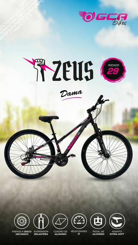 BICICLETA GCA MOUNTAINBIKE RODADO 29 21 VELOCIDADES. ALUMINIO. ZEUS 5 DAMA NEGRA/ROSA. - comprar online