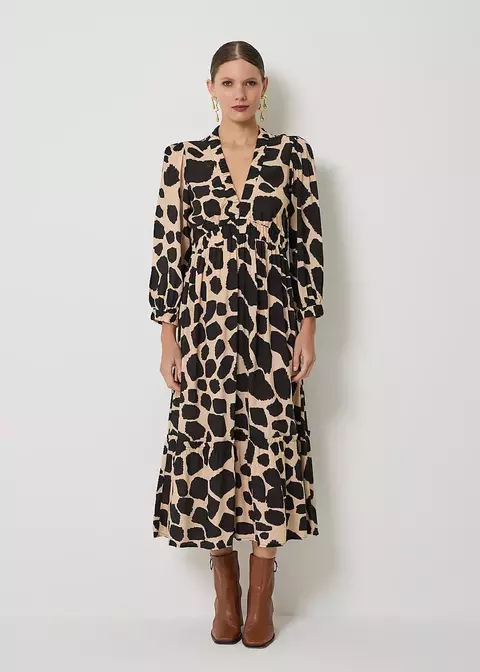 Vestido Midi Franzido Estampa Safari Giraffe 53233503 - comprar online