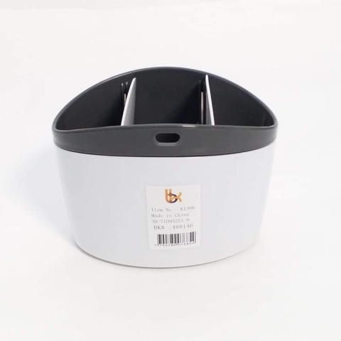 Porta utensillos, organizador blanco y gris oval