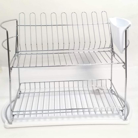 Secaplato cromado doble con base blanca