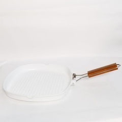 Sarten de acero blanca con manija de madera - comprar online