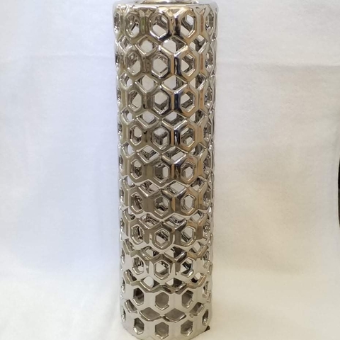 Florero/ fanal calado hexagonal plateado