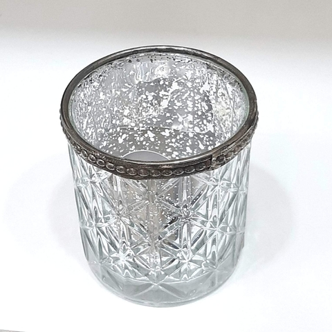 Candelabro de vidrio texturado plateado