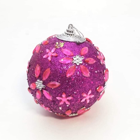Adorno colgante navidad bola fucsia 10cm diámetro