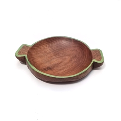 Bandeja/ copetinero de madera circular con asas