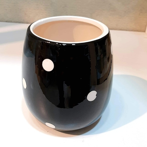 Porta cepillo vaso negro lunares blanco