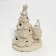 Adorno Porta velas Papá Noel cerámica blanco - comprar online