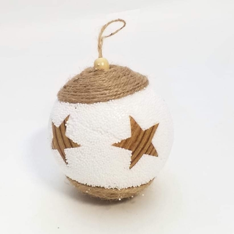 Adorno colgante esfera blanca y yute 10 cm
