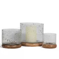 Fanal / Candelabro vidrio + madera grande 17 x 15 - comprar online