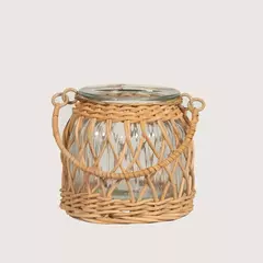 Fanal de vidrio con rattan fibras naturales - comprar online