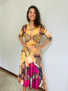 Vestido Sereia Evasê Curto Jersey Orquídea Amarelo - online store