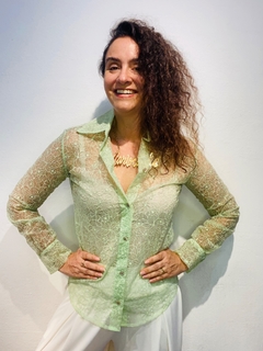 Camisa Social Organza Bordado Pistache