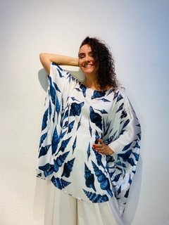 Camiseta Maxi Cetim Concha Azul - ALESSA