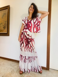 Image of Saia Babados Longa Chiffon Coral