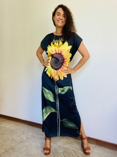 Vestido Kaftan Longo Cetim Girassol - comprar online