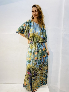 Vestido Morcego Saia Reta Cetim Arara Verde - buy online
