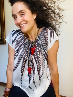 Camiseta Kaftan Cetim Faisão Branco - ALESSA