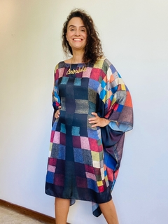 Vestido Maxi Curto Cetim Paul Klee Colorido