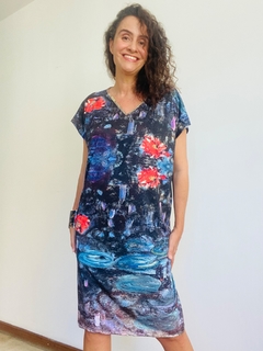 Vestido Kaftan Jersey Monet Azul na internet