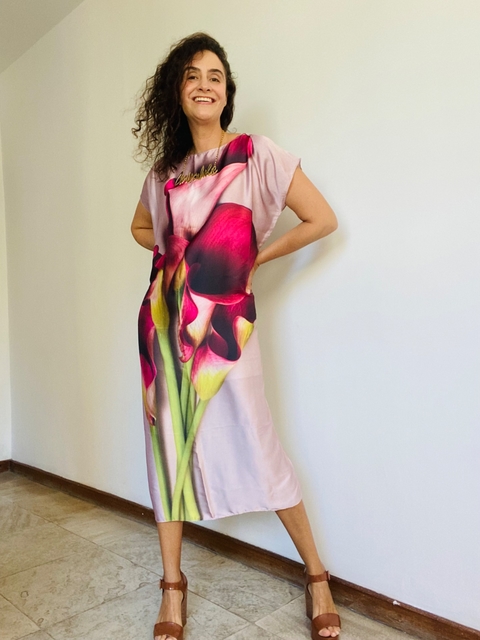 Vestido Amplo Cetim Calla Vermelha