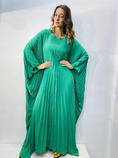 Vestido Plissado Longo Crepe Verde - loja online