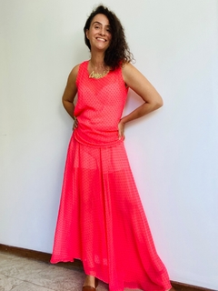 Saia Evasê Longa Vual de Pois Rosa