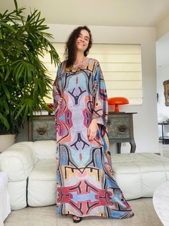 Vestido Maxi Longo Cetim Paul Klee Rosa - comprar online