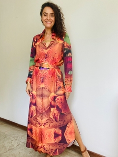 Vestido Chemise Longo Crepe Orquídea Laranja