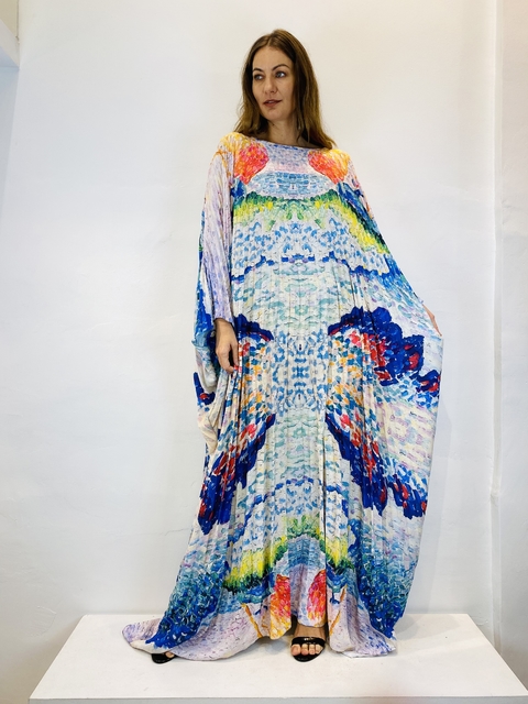 Vestido Maxi Plissado Longo Crepe Mar